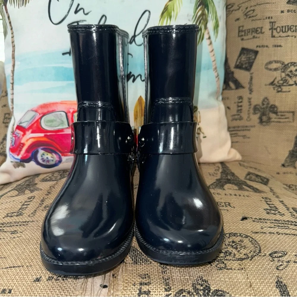 Michael Kors Fulton Harness Navy Blue Rain Bootie Ankle Boots Size 7 - Picture 4 of 9